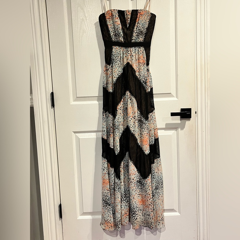 BCBGMaxAzria Lace Black/ Multicolor Maxi Dress